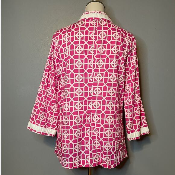 Peter Millar Medium Split V Neck Tunic Top Geometric Pink Preppy Zip Side - Picture 8 of 8